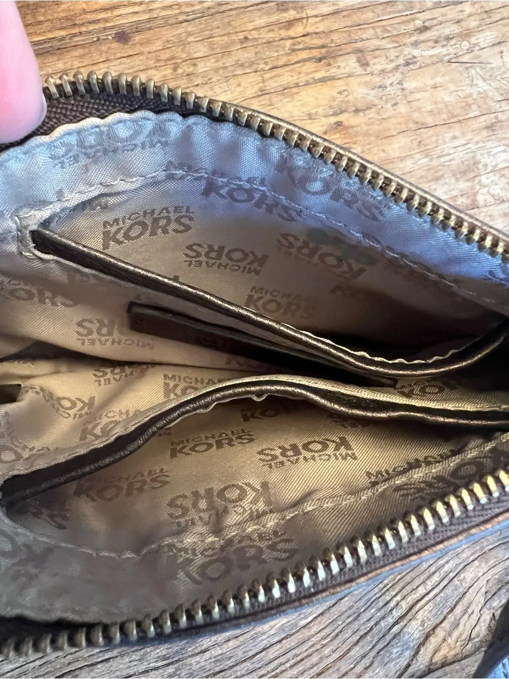 Michael Kors Chocolate Brown Leather Wristlet with Gold MK Emblem